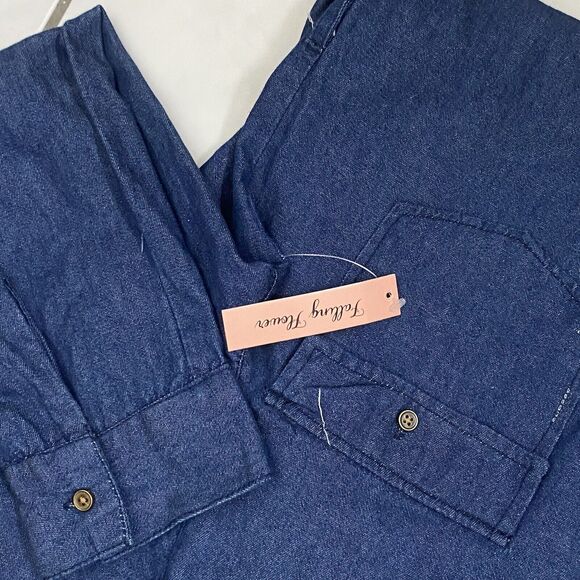 FallingFlowerOld NavyDarkBlueMidi Women’s Shirt Dress LongSleeve ButtonUpSize Xl - Picture 8 of 13